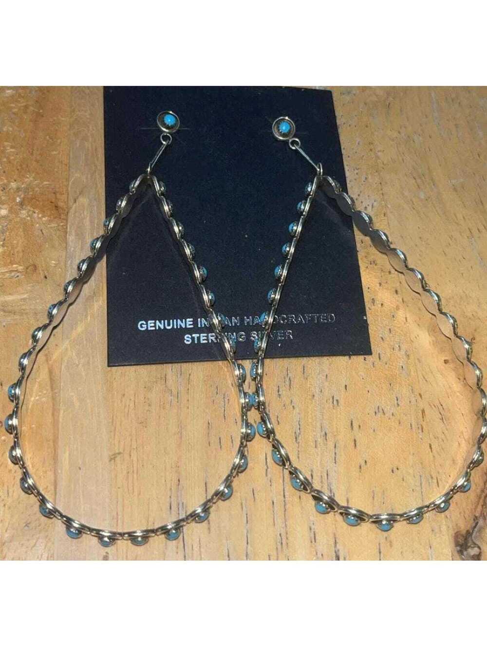 Native American Zuni handmade turquoise long cluster earrings sterling silver